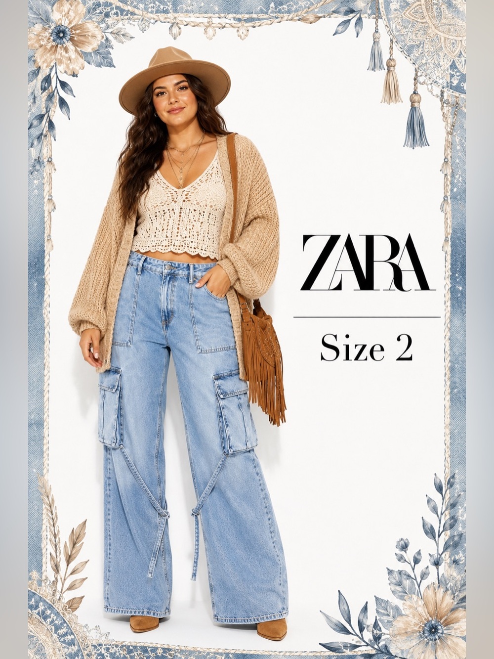 ZARA Wide Leg Cargo Jeans Size 2